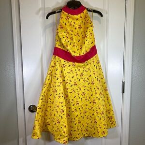 Disney Dress Shop Fantasia 2000 Flamingo Sz L Yellow Pink Halter Dress NWT